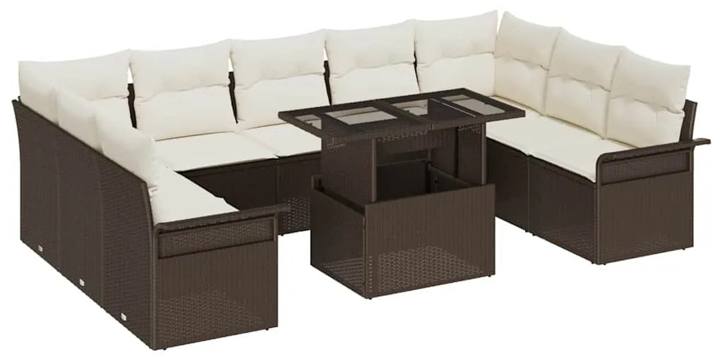 vidaXL Σετ Καναπέ Κήπου με μαξιλάρι 10 pcs Καφέ Πολυ ράταν