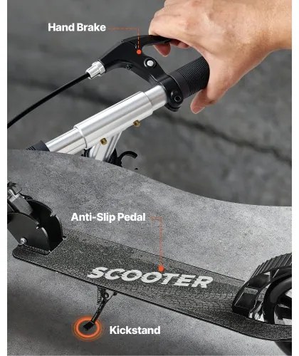 VEVOR Kick Scooter for Kids Ages 8+, Teens &amp; Adults, 2-Wheel Toddler Scooter with Adjustable Height Handlebar, Wide Anti-Slip Deck, Foldable Lightweight for Boys &amp; Girls up to 99.8 kg, Black + Silver