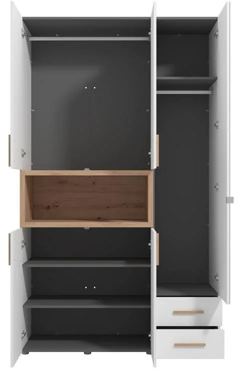 Ντουλάπα DONALD 3K2F1O Τρίφυλλη με Καθρέπτη Artisan Oak - Λευκό 135x57x227εκ. 135x57x227 εκ.