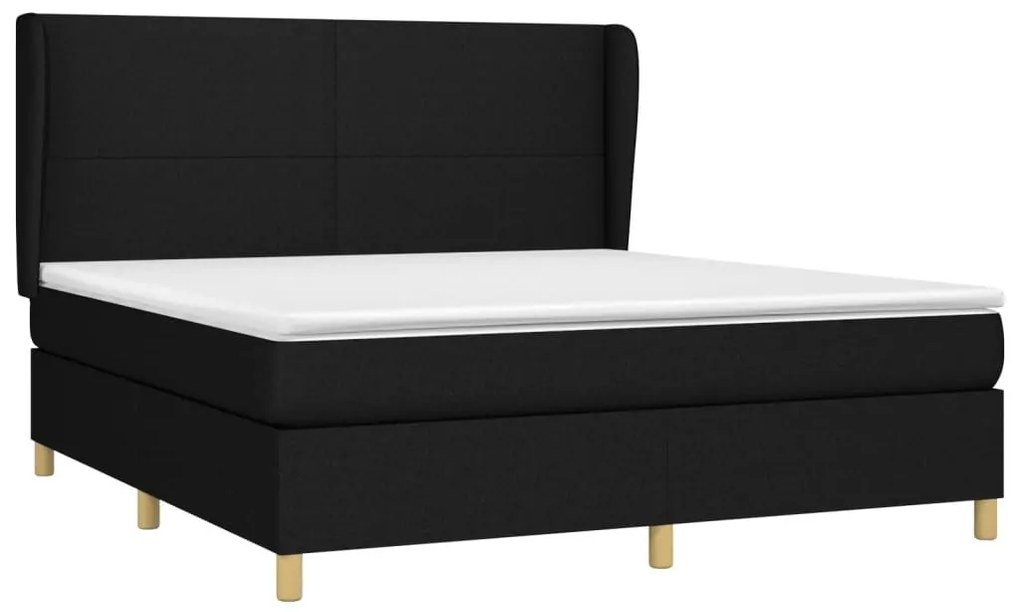 Κρεβάτι Boxspring με Στρώμα Μαύρο 180x200 εκ. Υφασμάτινο - Μαύρο