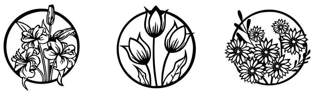 Διακοσμητικό Τοίχου Flowers (Σετ 3Τμχ) 899SKL2340 30x34cm Black Wallity Metal