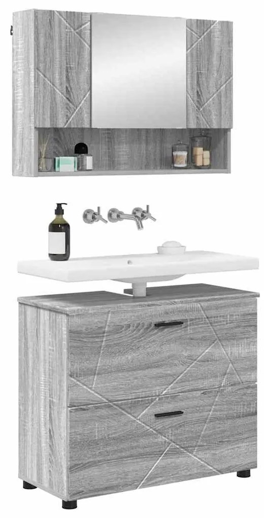 vidaXL Σετ Επίπλων Μπάνιου με ράφι 2 pcs Γκρι sonoma 76,5 x 35 x 64 εκ