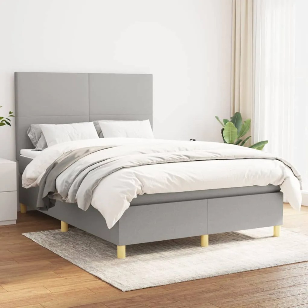 Κρεβάτι Boxspring με Στρώμα Ανοιχτό Γκρι 140x190 εκ. Υφασμάτινο