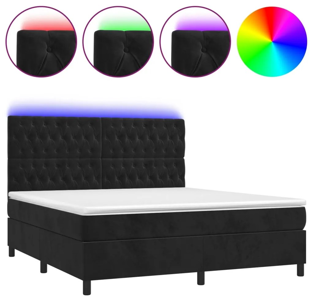 ΚΡΕΒΑΤΙ BOXSPRING ΜΕ ΣΤΡΩΜΑ &amp; LED ΜΑΥΡΟ 160X200 ΕΚ. ΒΕΛΟΥΔΙΝΟ 3136313