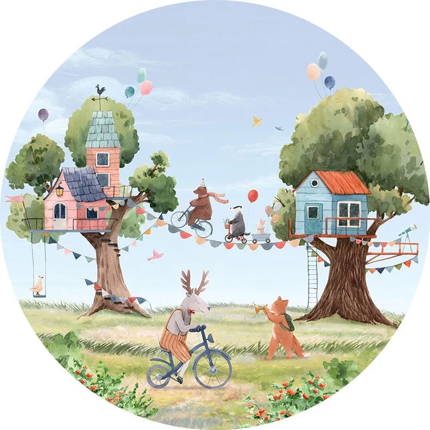 Treehouse Party Ταπετσαρια Τοιχου Πρασινο Στρογγυλη 80cm