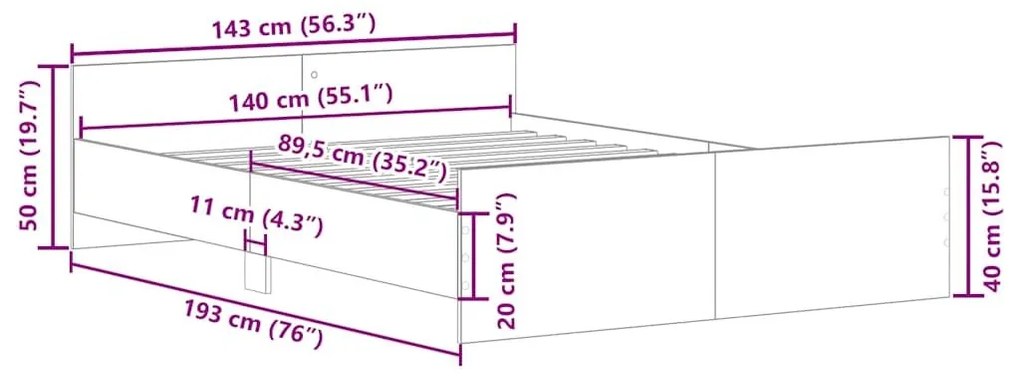 Πλαίσιο κρεβατιού χωρίς στρώμα 140x190 εκ. Επεξεργασμένο Ξύλο - Καφέ