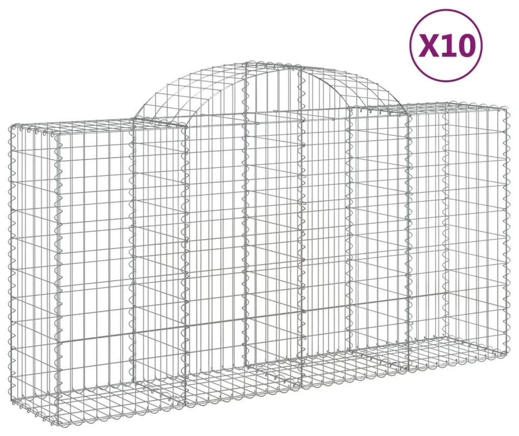 vidaXL Συρματοκιβώτια Τοξωτά 10 τεμ. 200x50x100/120 εκ. Γαλβαν. Ατσάλι