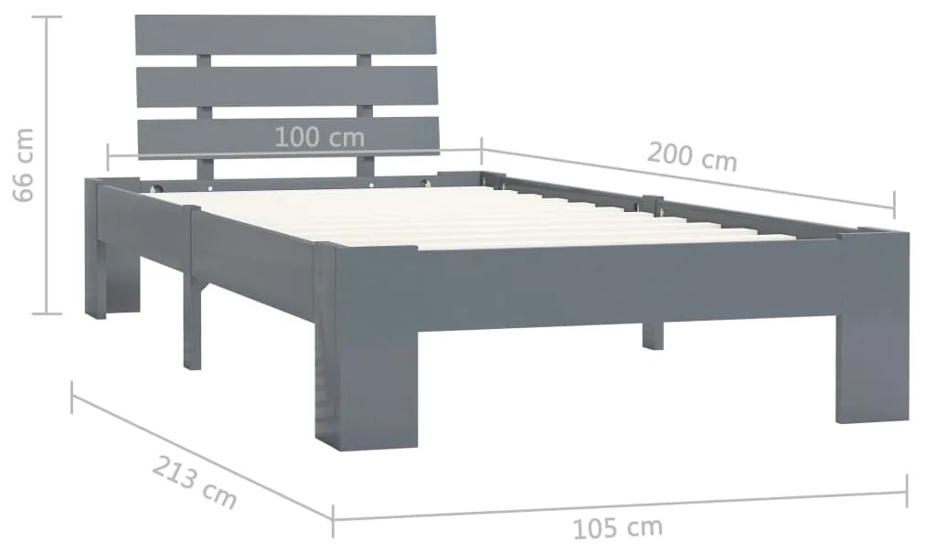 vidaXL Πλαίσιο Κρεβατιού Γκρι 100 x 200 εκ. από Μασίφ Ξύλο Πεύκου