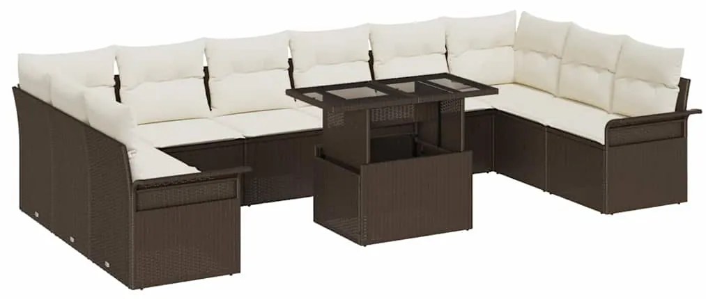 vidaXL Σετ Καναπέ Κήπου με μαξιλάρι 11 pcs Καφέ Πολυ ράταν