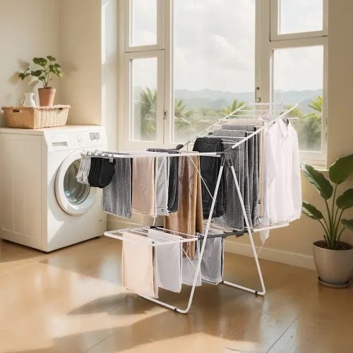 VEVOR 2-Tier Foldable Clothes Drying Rack with Sock Clips &amp; 31 Drying Rods White