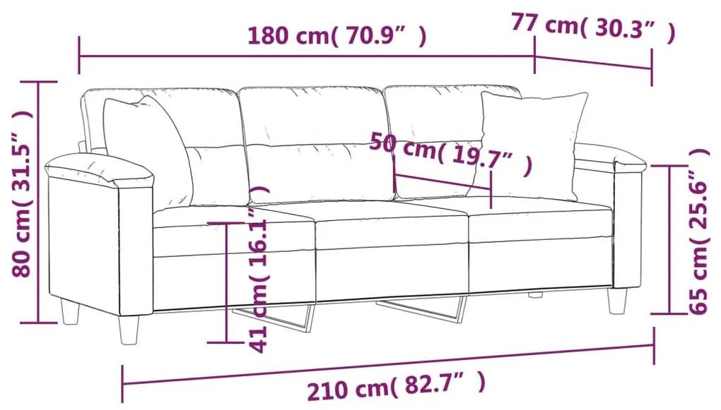 Καναπές Τριθέσιος Ανοιχτό γκρι 180εκ Ύφασμα Μικροϊνών Μαξιλάρια - Γκρι
