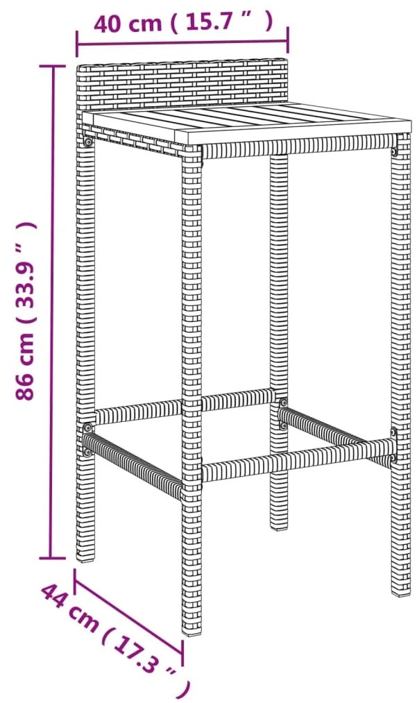 vidaXL Σετ Μπαρ Κήπου 9 Τεμαχίων Γκρι Συνθ. Ρατάν &amp; Μασίφ Ξύλο Ακακίας