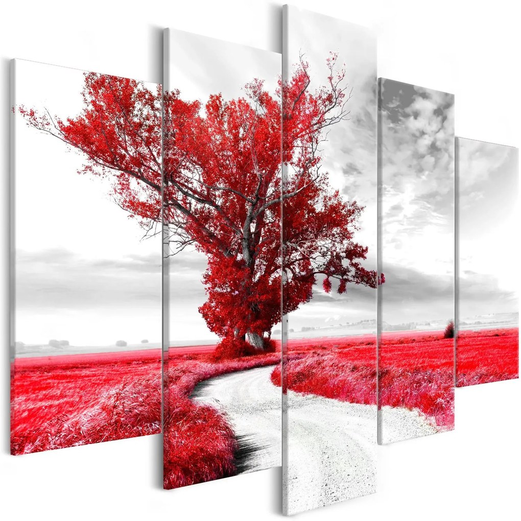 Πίνακας - Tree near the Road (5 Parts) Red 100x50