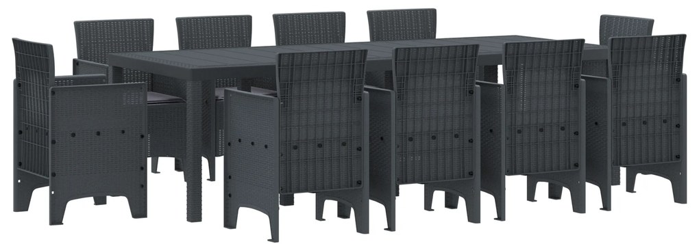 vidaXL Σέτ φαγητού για κήπο 11 pcs Ανθρακί Rattan Polt