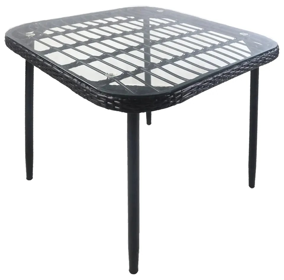 Τραπέζι Κήπου ANTIUS Μαύρο Μέταλλο/Rattan/Γυαλί 80x80x73cm - 14510040