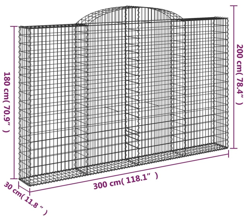 vidaXL Συρματοκιβώτια Τοξωτά 3 τεμ. 300x30x180/200 εκ. Γαλβαν. Ατσάλι