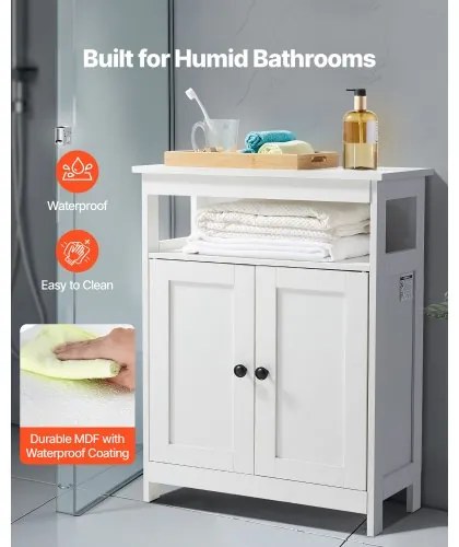 VEVOR Wooden Bathroom Floor Cabinet Storage 3-Tier with Adjustable Shelf White