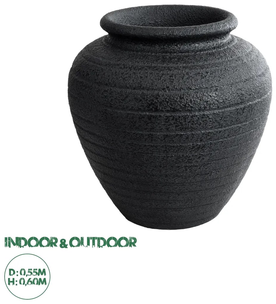 20719 GloboStar® Artificial Garden OLYMPIA 20719 Επιδαπέδιο Πολυεστερικό Τσιμεντένιο Κασπώ Γλάστρα - Flower Pot Μαύρο Φ55 x Υ60cm