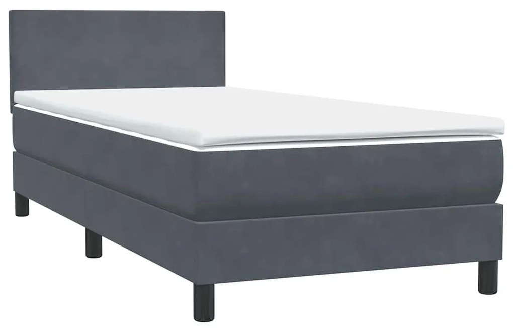 Κρεβάτι Boxspring με Στρώμα Σκούρο Γκρι 100x210 εκ. Βελούδινο - Γκρι