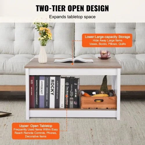 VEVOR 31.5&quot; Farmhouse Coffee Table Square Table with Open Storage Compartment