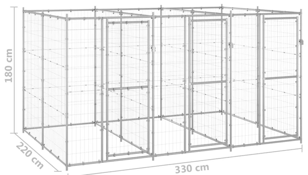 vidaXL Κλουβί Σκύλου Εξωτερικού Χώρου 7,26 μ² από Γαλβανισμένο Χάλυβα