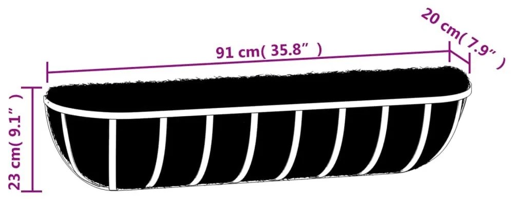 Ζαρντινιέρες Τοίχου 2 τεμ. Μαύρες 91 x 20 x 23 εκ. από Ατσάλι - Μαύρο