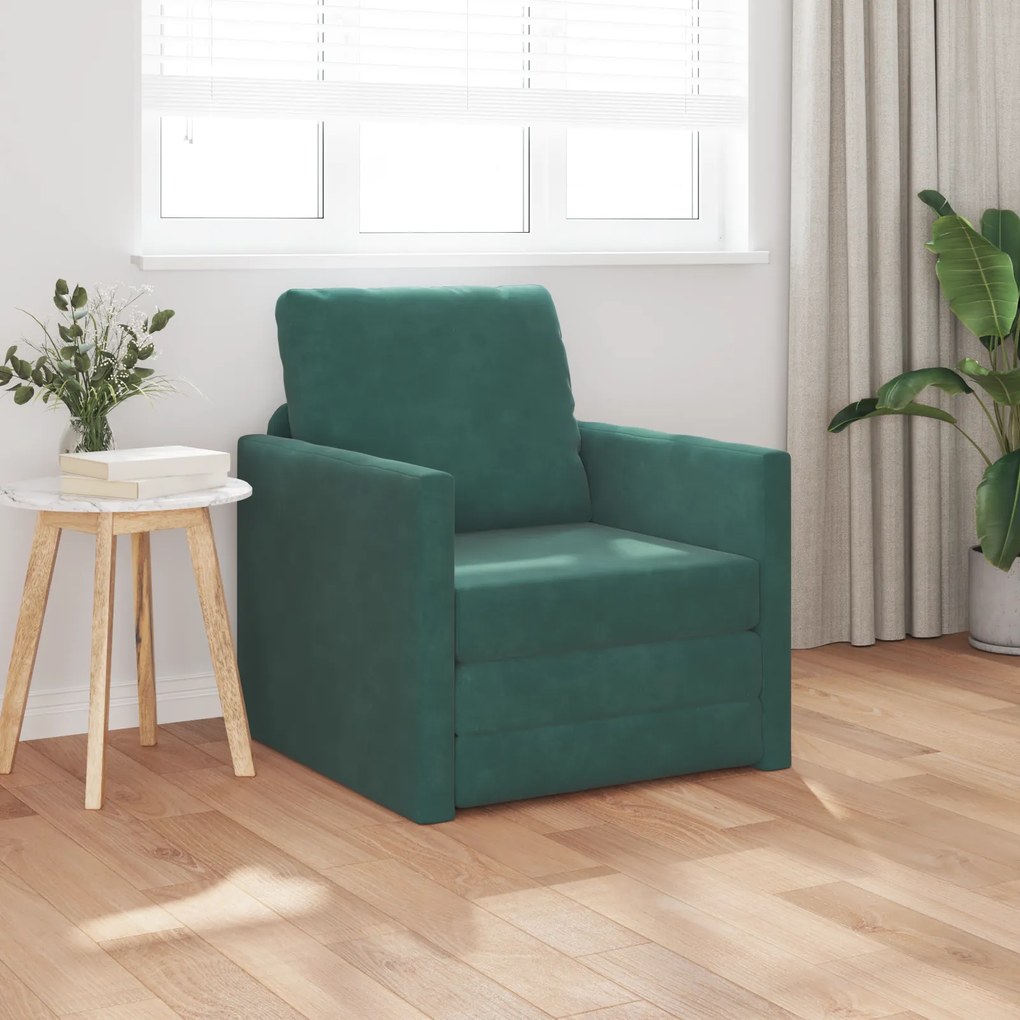 vidaXL Καναπές-Κρεβάτι 2 σε 1 Σκούρο Πράσινο 74x77x81 εκ Βελούδο