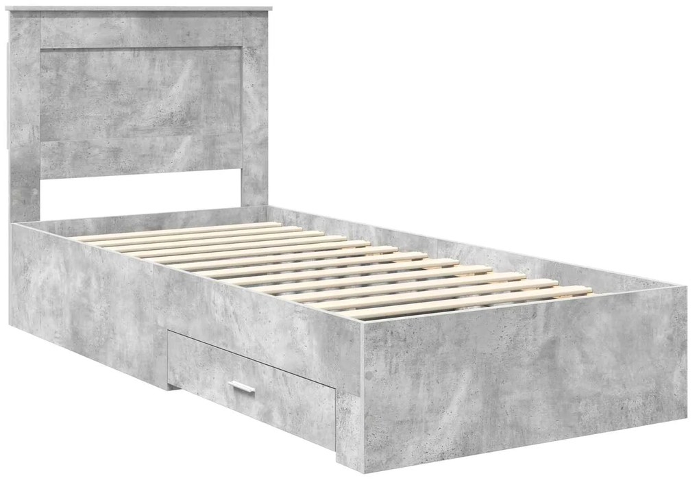 vidaXL Σκελετός Κρεβατιού Γκρι Σκυρόδεμα και Ασημί 75 x 190 cm