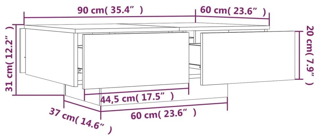 Τραπεζάκι Σαλονιού Γκρι Sonoma 90x60x31 εκ. Επεξεργασμένο Ξύλο - Γκρι