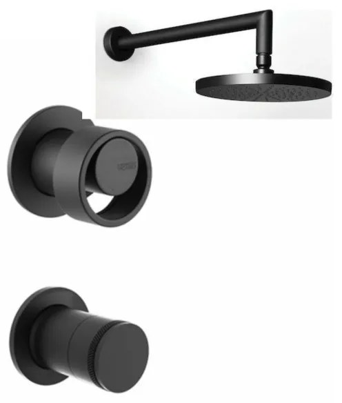 Armando Vicario Halo Black Matt Ανακλινόμενη Κεφαλή Ø30εκ+Μπράτσο Τοίχου+Μίκτης εντοιχισμού+εκτροπέας περιστροφικός 2 εξ