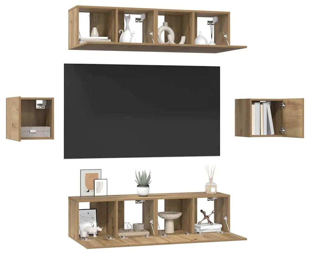 vidaXL Σετ επίπλου τηλεόρασης 6 pcs artisan δρυς Επεξεργασμένο ξύλο