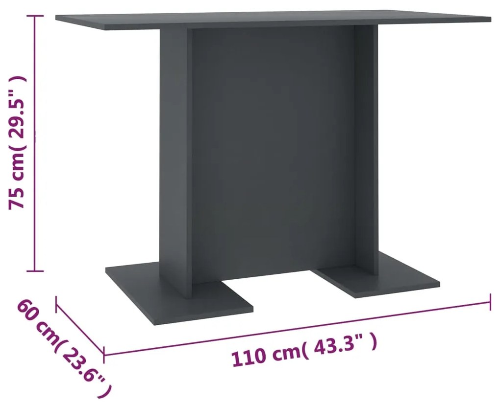 vidaXL Τραπεζαρία Γκρι 110 x 60 x 75 εκ. από Μοριοσανίδα