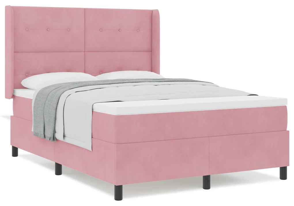 vidaXL Κρεβάτι με ελατήρια με κεφαλάρι Ροζ 160 x 200 cm Βελούδο