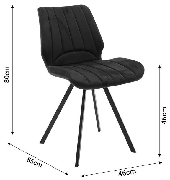 Καρέκλα Sabia βελούδο μαύρο-πόδι μαύρο μέταλλο 46x55x80εκ