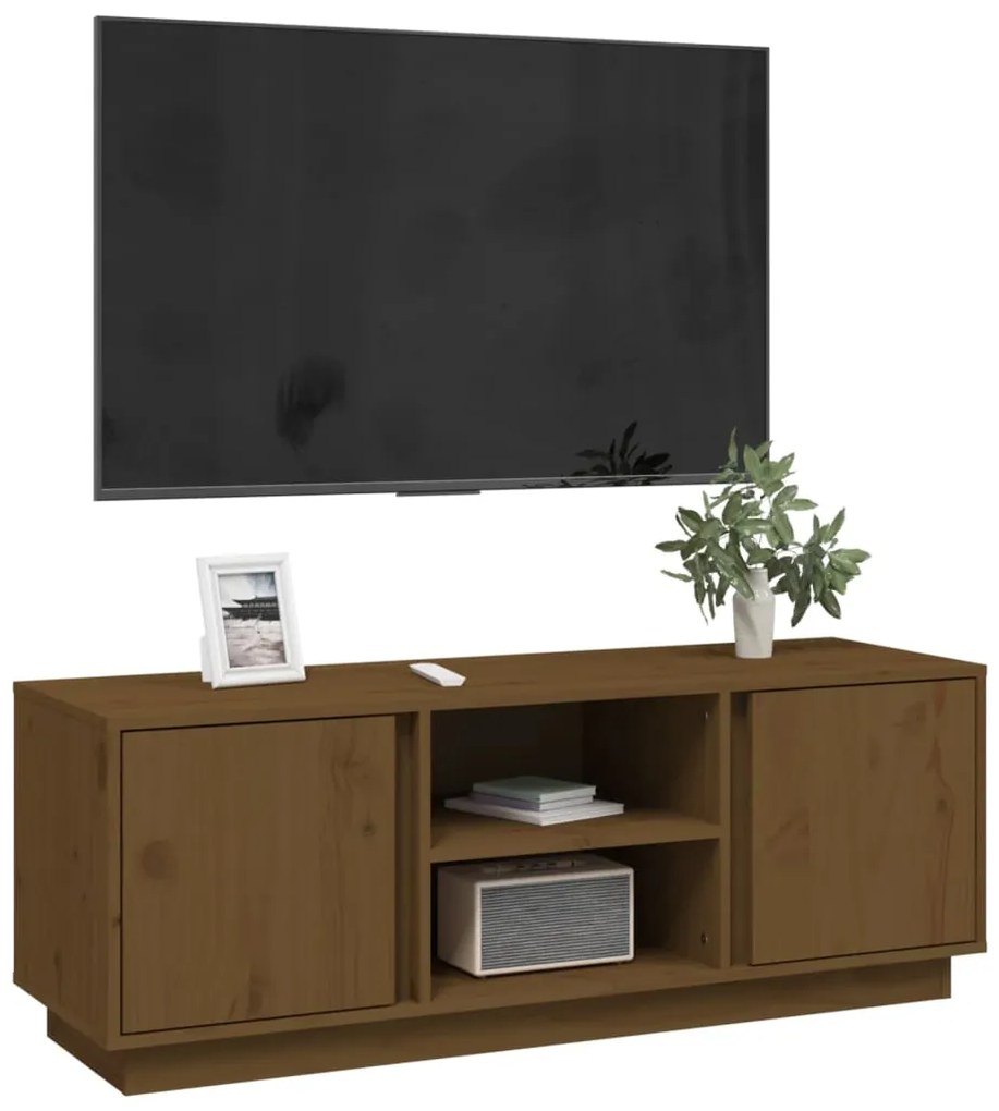 vidaXL Έπιπλο Τηλεόρασης Καφέ Μελί 110x35x40,5εκ από Μασίφ Ξύλο Πεύκου