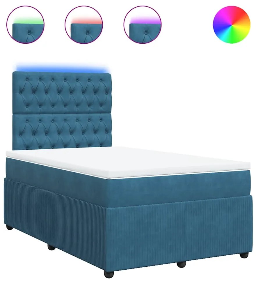 vidaXL Κρεβάτι Boxspring με Στρώμα Μπλε 120x190 εκ. Βελούδινο