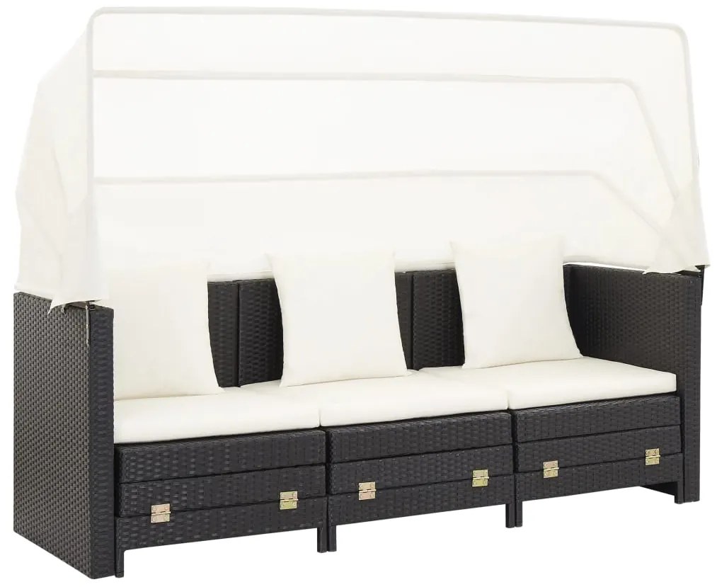 vidaXL Καναπές Κρεβάτι Επεκτεινόμενος Τριθέσιος + Σκίαστρο Συνθ. Ρατάν