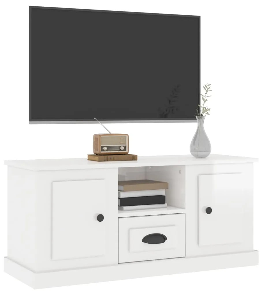 vidaXL Έπιπλο Τηλεόρασης Γυαλ. Λευκό 100x35,5x45εκ. Επεξεργασμένο Ξύλο
