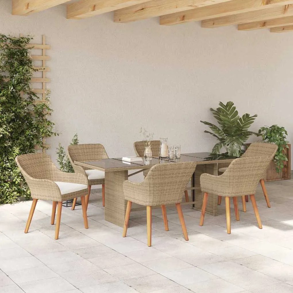 vidaXL Σέτ φαγητού για κήπο με μαξιλάρι 7 pcs Μπεζ συνθετικό ρατάν
