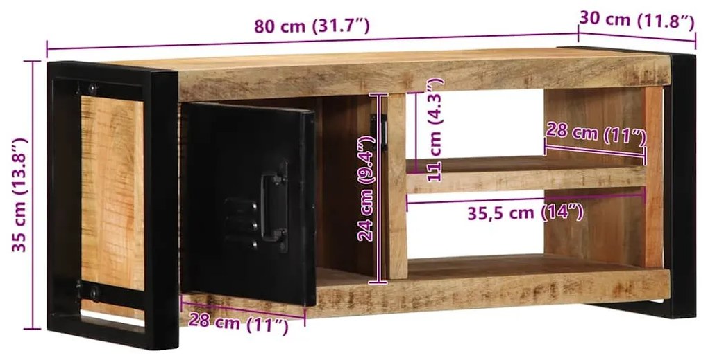 ντουλάπι τηλεόρασης 80x30x35 cm Στερεό ακατέργαστο ξύλο Mango - Καφέ