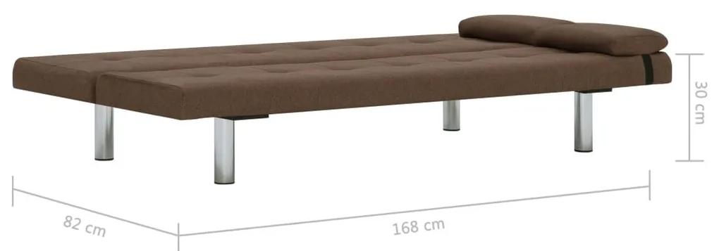 Καναπές - Κρεβάτι με Δύο Μαξιλάρια Καφέ από Πολυεστέρα - Καφέ