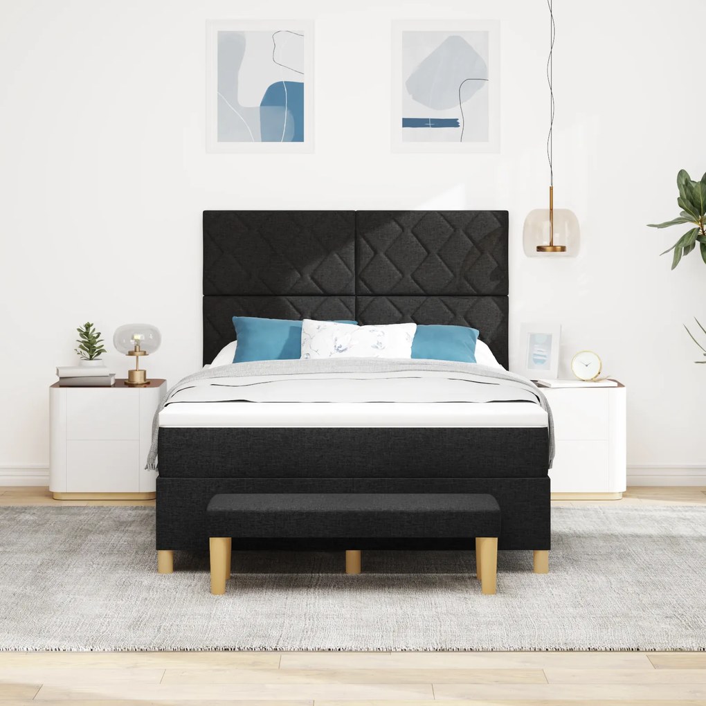 vidaXL Κρεβάτι με Στρώμα και Πάγκο Μαύρο 140x200 cm Ύφασμα