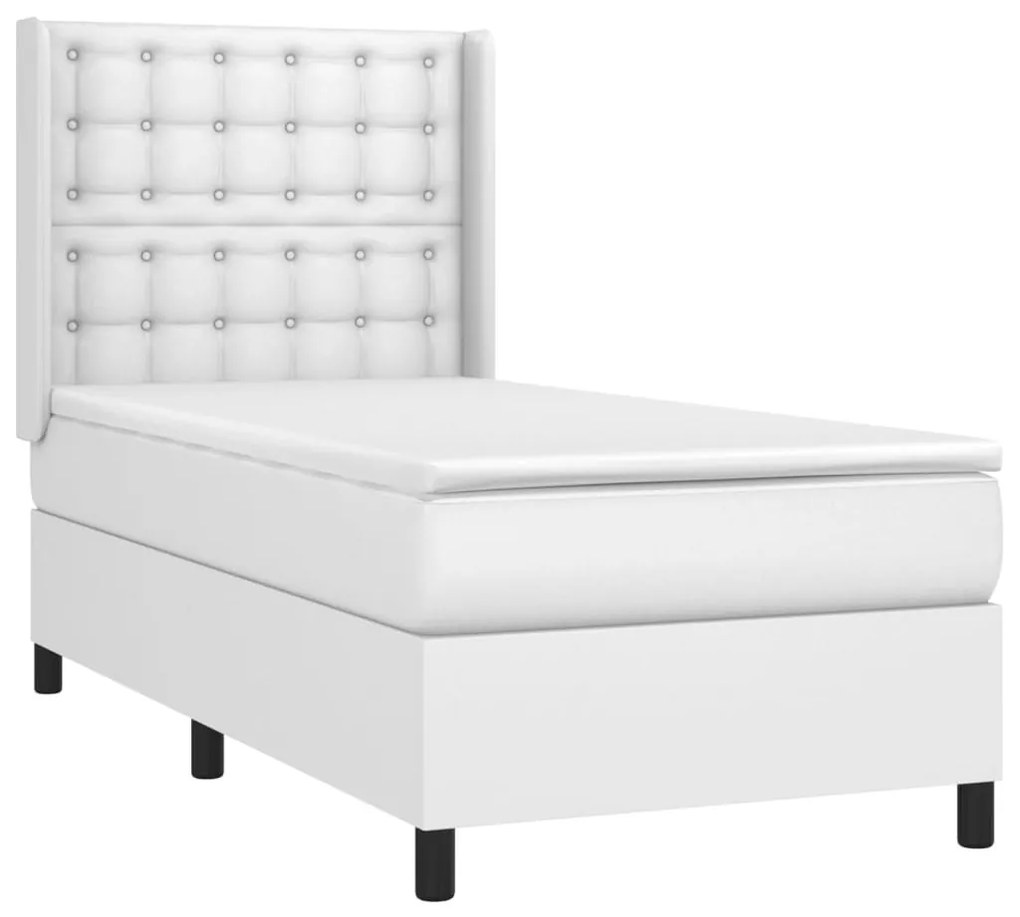 Κρεβάτι Boxspring με Στρώμα &amp; LED Λευκό 100x200 εκ. Συνθ. Δέρμα - Λευκό