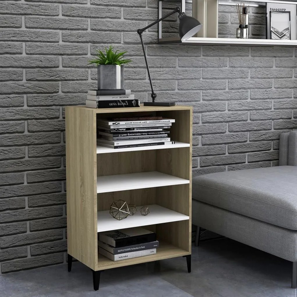 Ραφιέρα Λευκό και Sonoma Δρυς 57 x 35 x 90 εκ. από Επεξ. Ξύλο - Λευκό