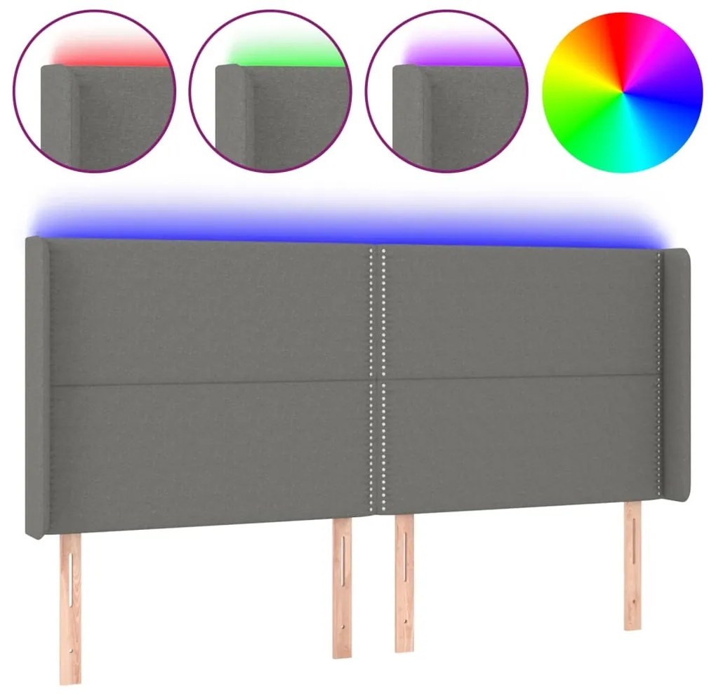 Κεφαλάρι Κρεβατιού LED Σκούρο Γκρι 203x16x118/128εκ. Υφασμάτινο 3123931