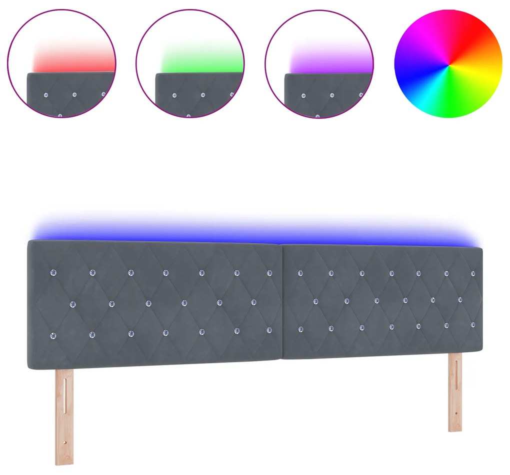 vidaXL LED κεφαλάρι με κρύσταλλο, φτιαγμένο με κουμπιά, σκούρο γκρι, 90 εκ, βελούδο