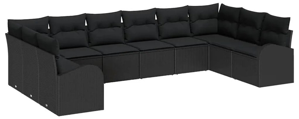 vidaXL Σετ Καναπέ Κήπου 10 pcs Μαύρο Πολυ ράταν