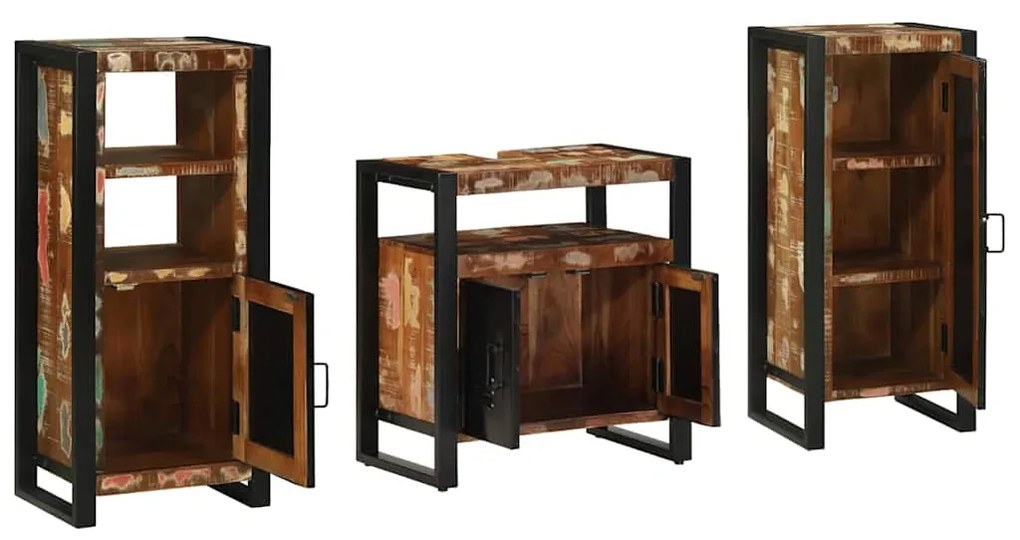 vidaXL Σετ Επίπλων Μπάνιου με συρτάρι 3 pcs Στερεό Ανακτηθέν Ξύλο