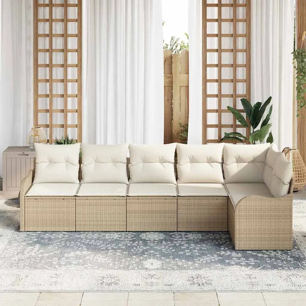 vidaXL Σετ Καναπέ Κήπου με μαξιλάρι 6 pcs Μπεζ Πολυ ράταν