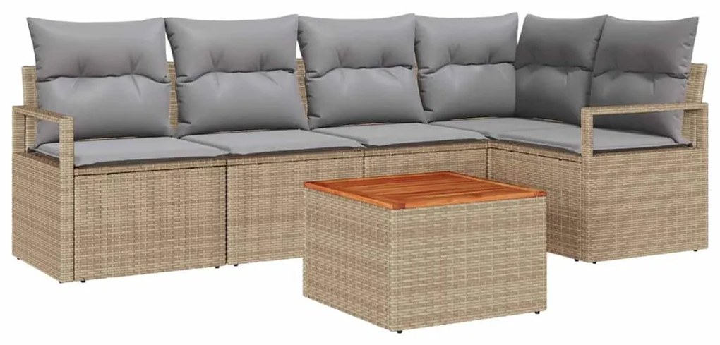 vidaXL Σετ Καναπέ Κήπου με μαξιλάρι 6 pcs Μπεζ Πολυ ράταν